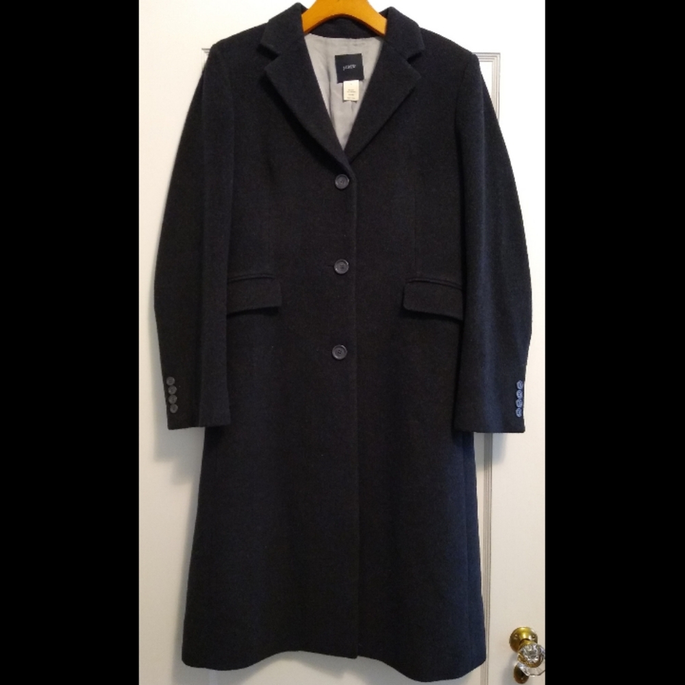 Y2K 2001 J.Crew Double-Breasted Long Charcoal Gray Peacoat
